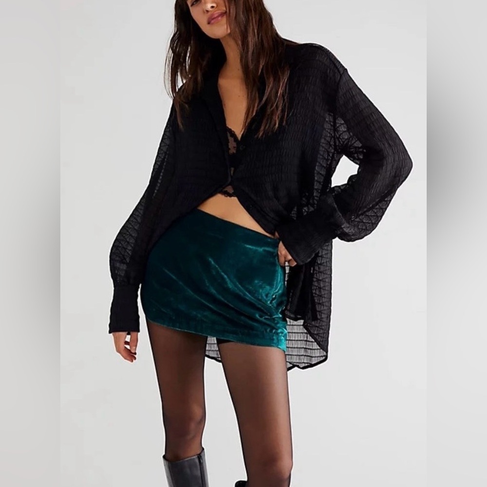 Velvet Mini Skirt in Teal
